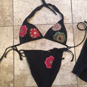 Beautiful black embroidered, beaded bikini
